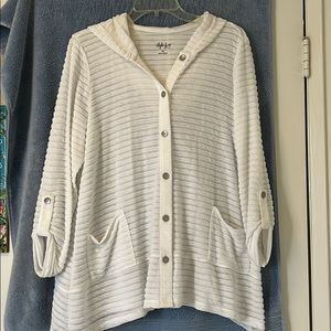 Style & Co. White knit beach coverup hooded jacket